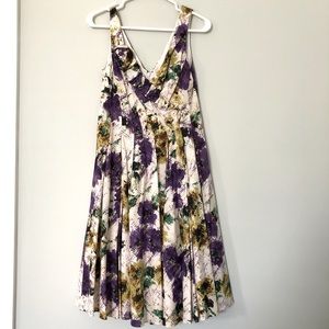 Floral, V-Neck Dress with Pleats